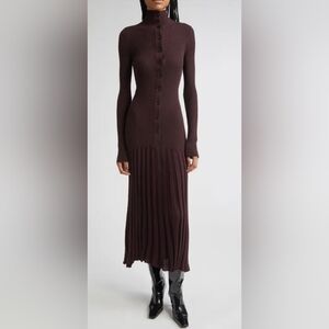 Proenza Schouler Burgandy Elegant Ribbed Button-Down Sweater Dress, Small/Petite